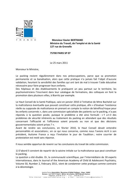 Lettre à M. Xavier Bertrand, ministre du travail, de l ... - Autisme France