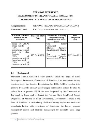 TERMS OF REFERENCE DEVELOPMENT OF HR AND ... - JSLPS