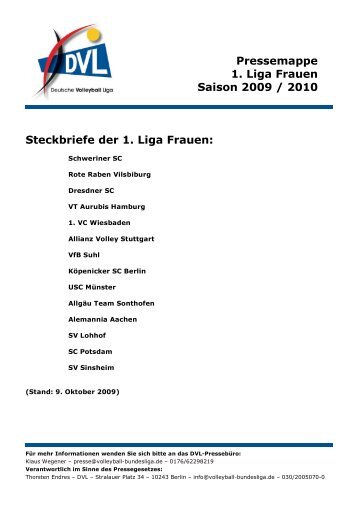 Pressemappe 1. Liga Frauen Saison 2009 / 2010 Steckbriefe der 1 ...