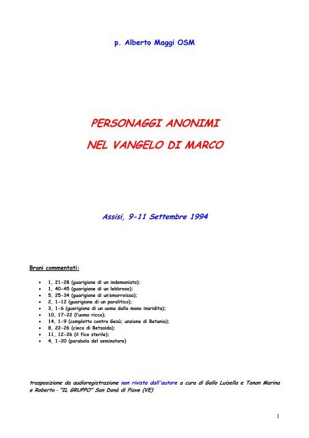 Personaggi Anonimi Nel Vangelo Di Marco Centro Studi Biblici