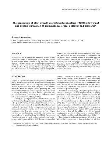 The application of plant growth promoting rhizobacteria (PGPR) in ...