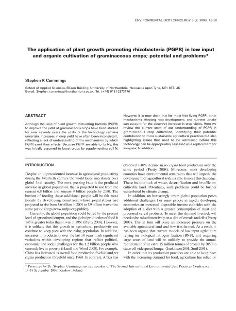 The application of plant growth promoting rhizobacteria (PGPR) in ...