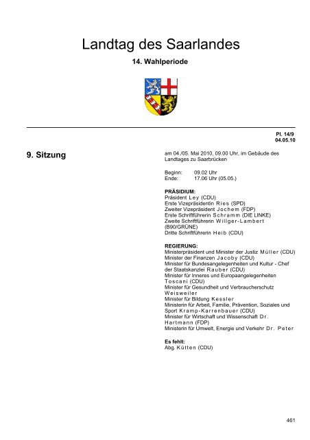 9. Sitzung - Der Landtag des Saarlandes