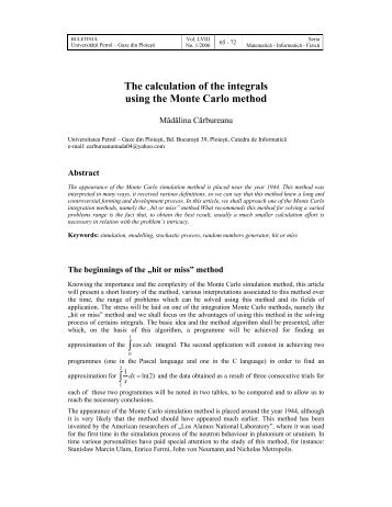 The calculation of the integrals using the Monte Carlo method - BMIF