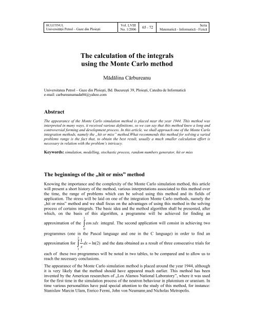 The calculation of the integrals using the Monte Carlo method - BMIF