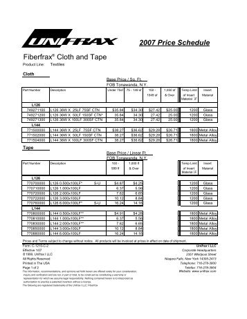 2007 Price Schedule Fiberfrax® Cloth and Tape - Unifrax