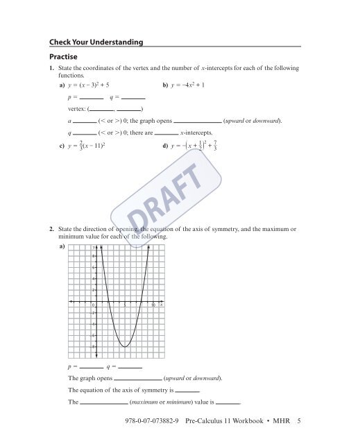 Pre-Calculus 11 Workbook - McGraw-Hill Ryerson