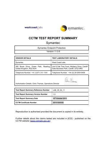 CCTM Test Report Summary Symantec - CESG