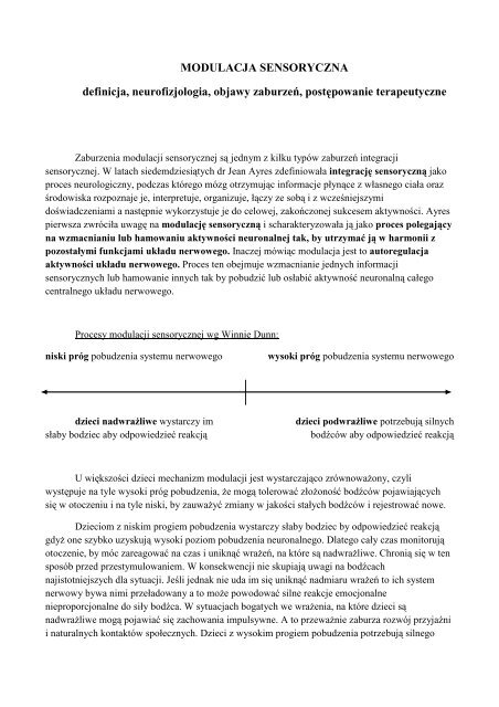 MODULACJA SENSORYCZNA definicja, neurofizjologia, objawy ...