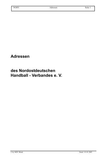 Adressen des Nordostdeutschen Handball - Verbandes e. V. - Nohv