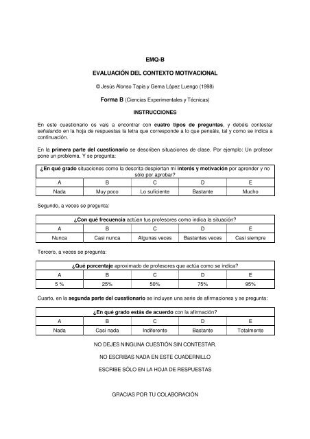 Emq B Evaluación Del Contexto Motivacional