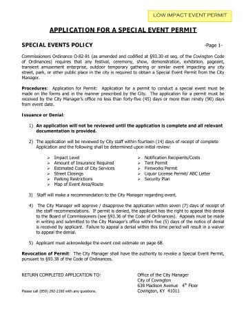 application for a special event permit - The City of Covington