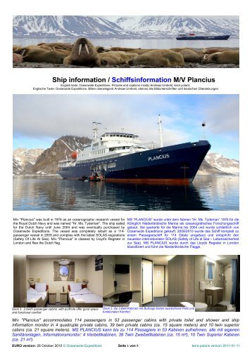 Ship information / Schiffsinformation M/V Plancius - Terrapolaris