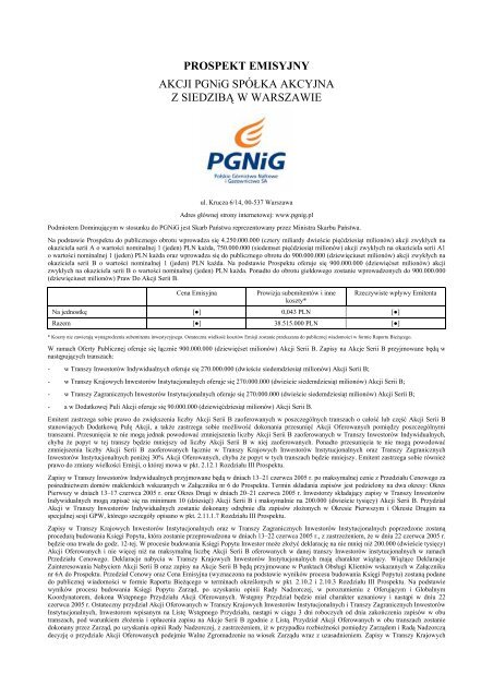 PROSPEKT EMISYJNY AKCJI PGNiG SPÃ“Å KA ... - PKO BP SA BDM