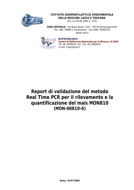 Report di validazione del metodo Real Time PCR per il rilevamento ...