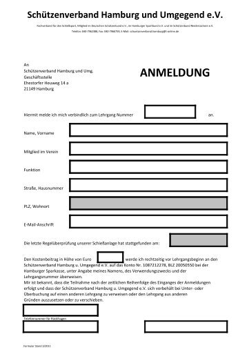 ANMELDUNG - SchÃ¼tzenverband Hamburg und Umgegend eV