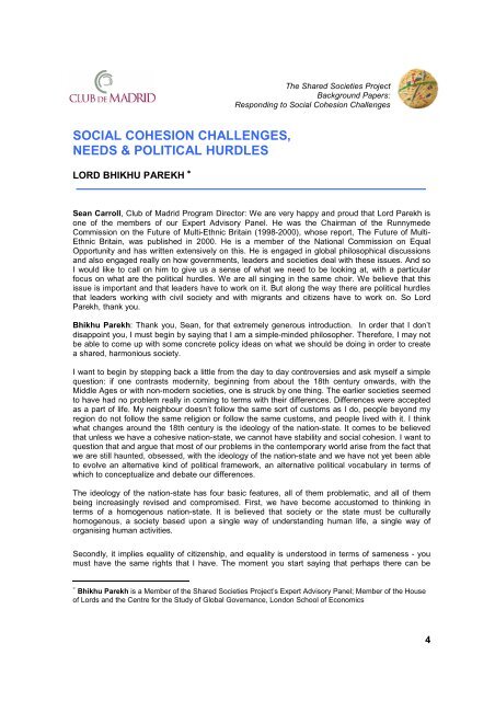 Social Cohesion Challenges, Needs and Political ... - Club of Madrid