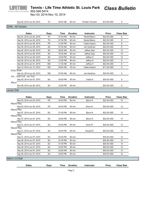 Tennis - St Louis Park - Life Time Fitness Scheduling