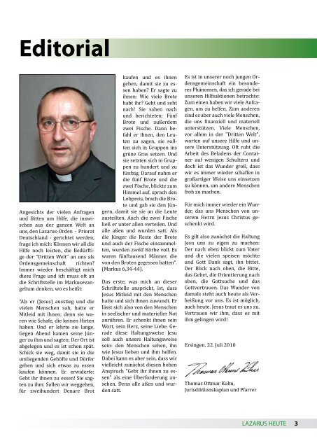 Lazarus Magazin 01/2010 - Ritter des Heiligen Lazarus zu Jerusalem