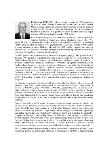 Dr Radenko PEJOVIÄ, redovni profesor, roÄen je 1950. godine u ...