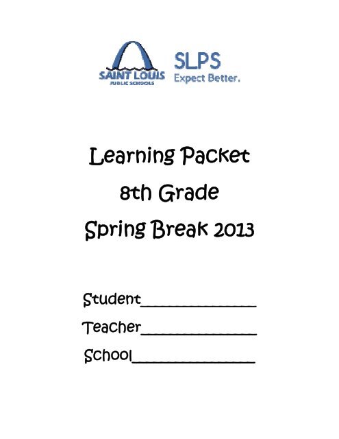Learning Packet 8th Grade Spring Break 2013