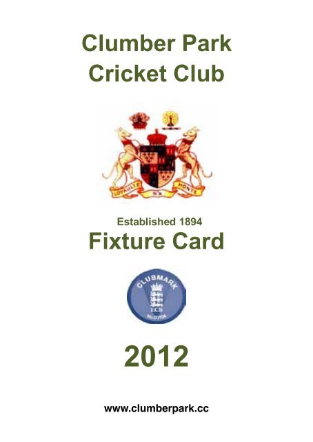Clumber Park Cricket Club Fixture Card