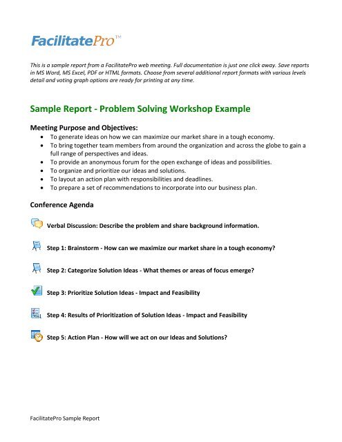 Sample Report Problem Solving Workshop Example