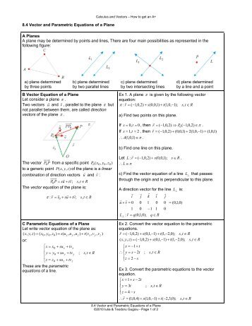 8.4 Vector and Parametric Equations of a Plane A ... - La Citadelle