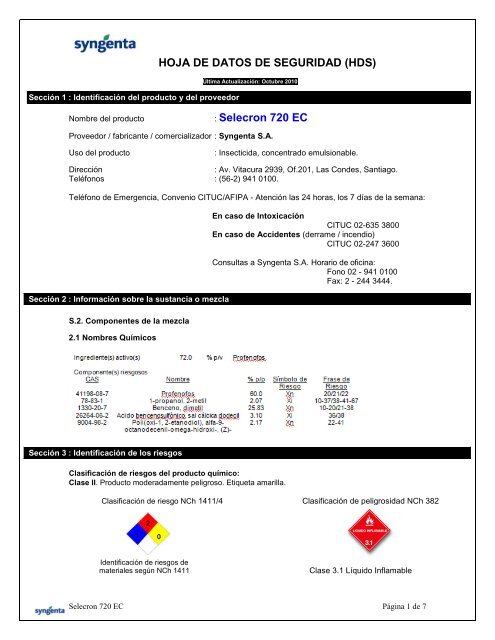 HOJA DE DATOS DE SEGURIDAD (HDS) : Selecron 720 EC - Afipa