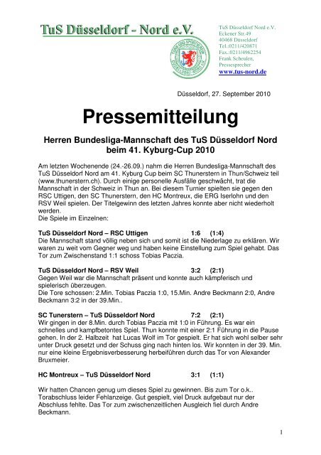 Pressemitteilung Herren Bundesliga-Mannschaft des TuS ...