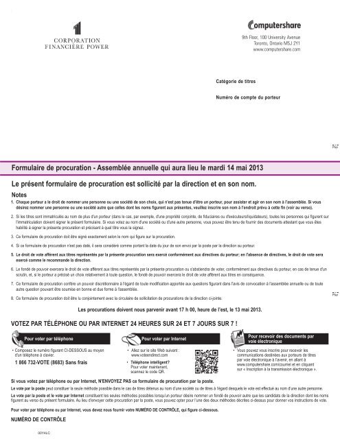 Formulaire de procuration - Assemblée annuelle qui aura lieu le ...