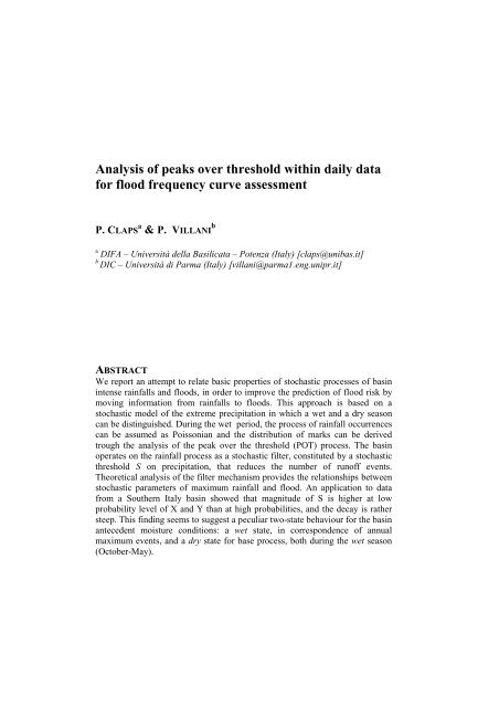 Analysis of peaks over threshold within daily data ... - idrologia@polito