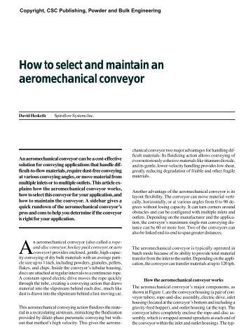 How to select and maintain an aeromechanical conveyor