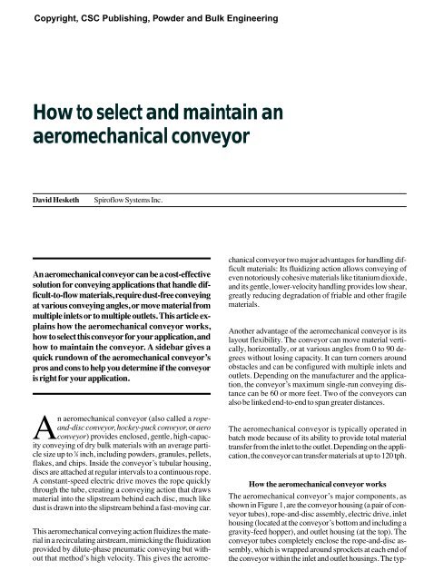 How to select and maintain an aeromechanical conveyor