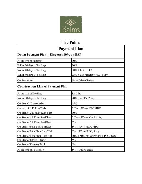 The Palms Payment Plan - Real Estate India