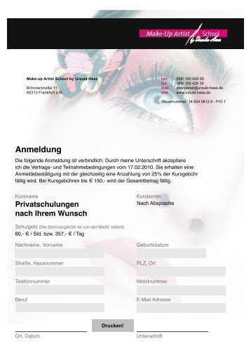 Anmeldung Privatschulungen nach Ihrem Wunsch - Make-up Artist ...