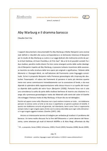 Aby Warburg e il dramma barocco - Aisthesis - Rivista di Estetica ...