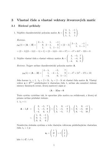 vlastnÃ© ÄÃ­sla a vlastnÃ© vektory Å¡tvorcovÃ½ch matÃ­c