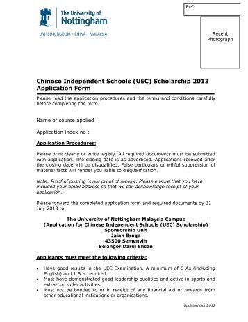 Application Form - The University of Nottingham, Malaysia Campus