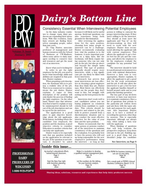 Dairy's Bottom Line Professional Dairy Producers of Wisconsin