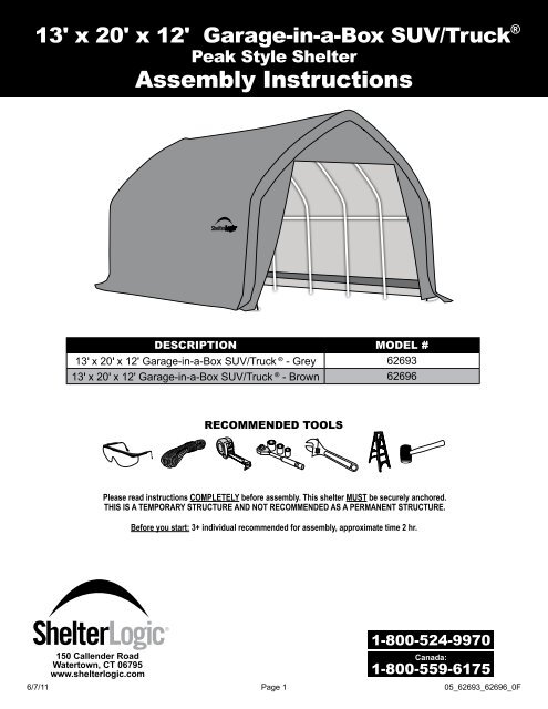 Assembly Instructions Shelterlogic