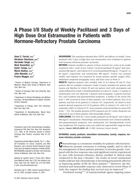 A Phase I/II study of weekly paclitaxel and 3 days of high dose oral ...