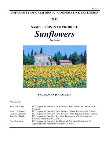 Sample Costs to Produce Sunflowers for Seed - Cost & Return Studies