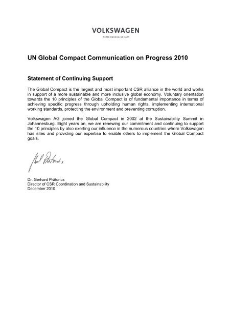 UN Global Compact Communication on Progress ... - Volkswagen AG