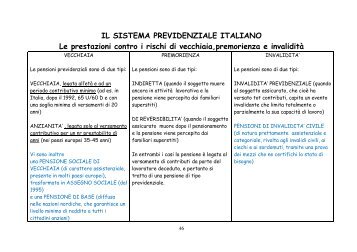 IL SISTEMA PREVIDENZIALE ITALIANO Le prestazioni contro i ...