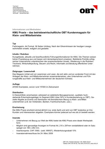 KMU Praxis – das betriebswirtschaftliche OBT Kundenmagazin für ...