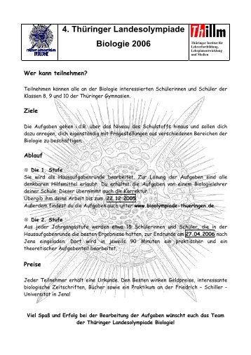 4. Thüringer Landesolympiade Biologie 2006 - Thillm