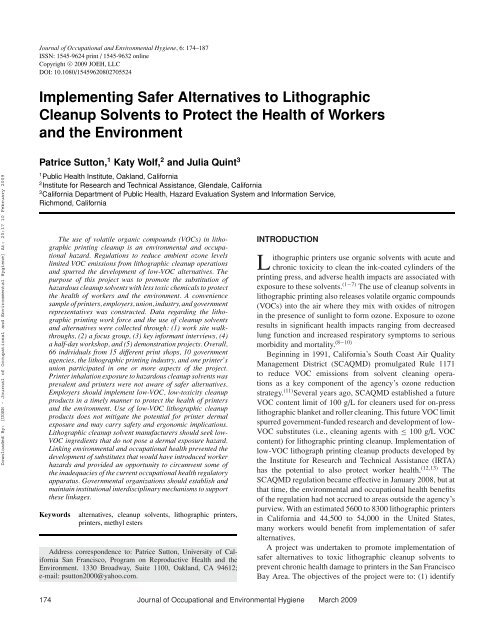 Implementing Safer Alternatives to Lithographic Cleanup Solvents to ...