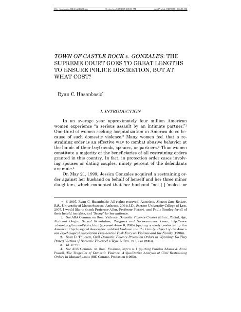 TOWN OF CASTLE ROCK v. GONZALES: THE ... - Stetson University