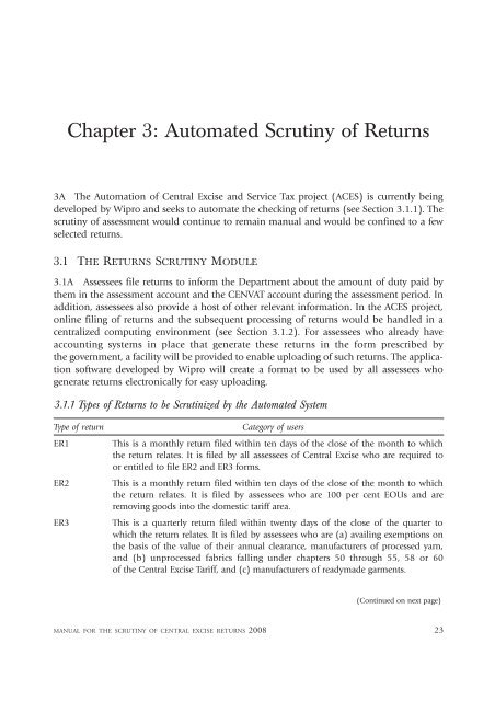Manual for the Scrutiny of Central Excise Returns 2008